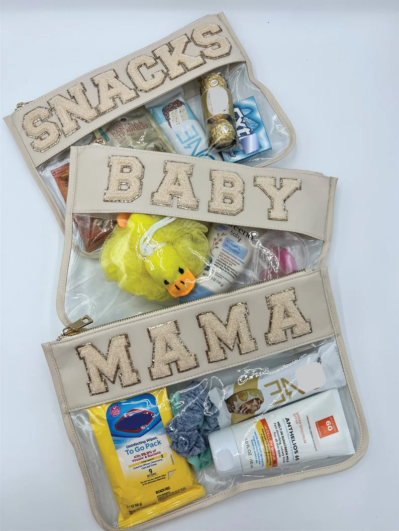 Baby and Mama Clear Pouch With Patches, Baby Shower Gift, Hospital Bag, New Mom Gift, Clear Bag f... | Etsy (US)