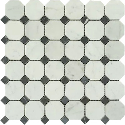 White Carrara Octagon With Black Dots Marble Look Floor And Wall Mosaic | Wayfair Professional