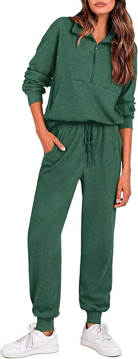 PRETTYGARDEN Womens 2 Piece Sweatsuits Set Long Sleeve Half Zip Pullover Sweatshirt Joggers Sweat... | Amazon (US)
