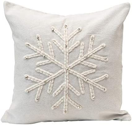 Creative Co-Op 18" Square Cotton w/Metallic Thread, Embroidered Snowflake & Jingle Bells, Cream C... | Amazon (US)
