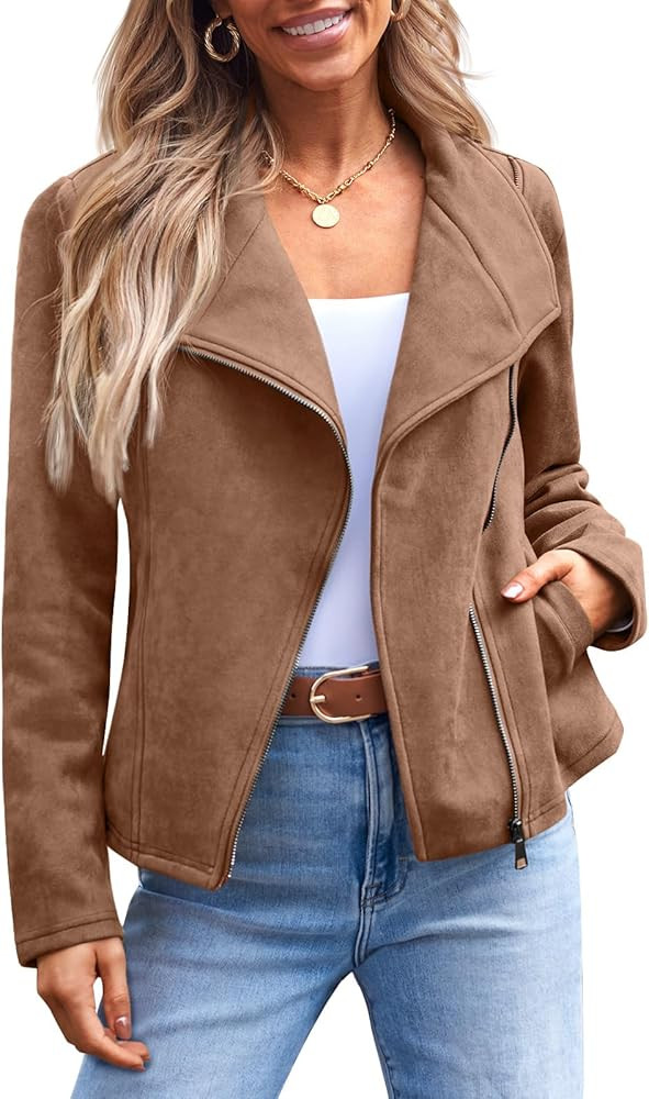 AUTOMET Womens Faux Leather Jackets Suede Fall Fashion 2024 Outfits Winter Clothes Open Front Cro... | Amazon (US)