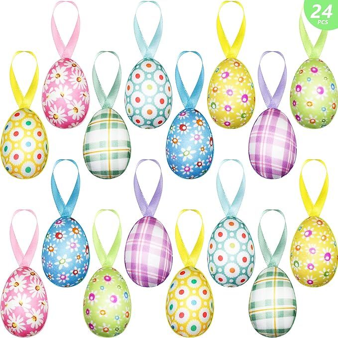 24 PCS Easter Eggs Hanging Ornaments, Buffalo Plaid Dots Easter Hanging Eggs, Easter Decorations,... | Amazon (US)