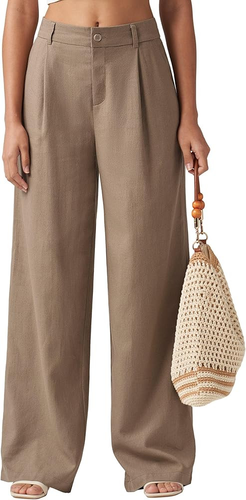 Willit Women's Linen Pants Wide Leg Work Dress Pants Casual Slacks Business Pants with Pockets | Amazon (US)