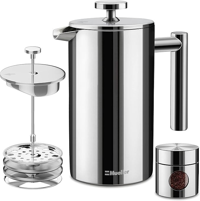 Mueller French Press Coffee Maker 34oz, Stainless Steel French Press Coffee, 4 Filter Heat Resist... | Amazon (US)