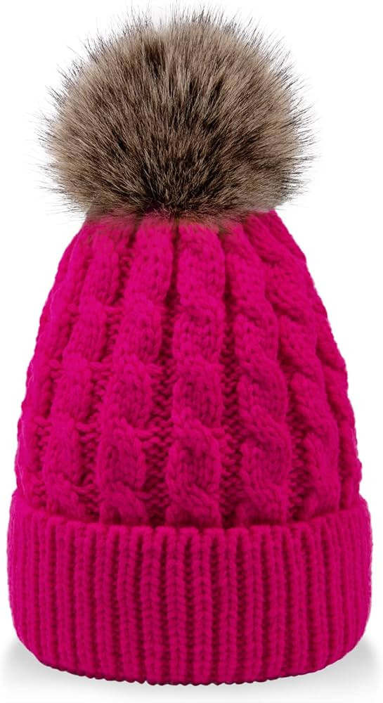 Simplicity Womens Winter Beanies Hand Knit Faux Fur Pompoms Beanie Hats | Amazon (US)