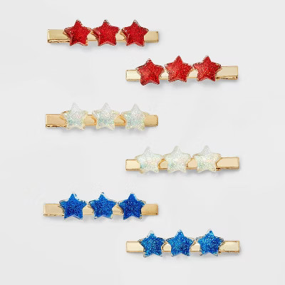 Americana Star Hair Clip Set 6pc - Red/White/Blue | Target