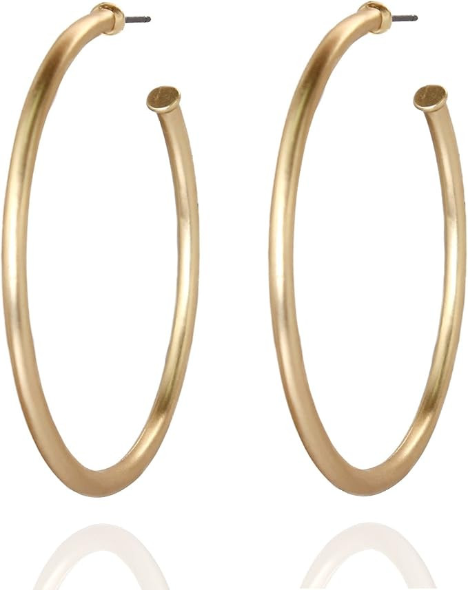 POMINA Classic Gold Hoop Earrings for Women Basic Trendy Tubular Open Round Matte Gold Silver Hoo... | Amazon (US)