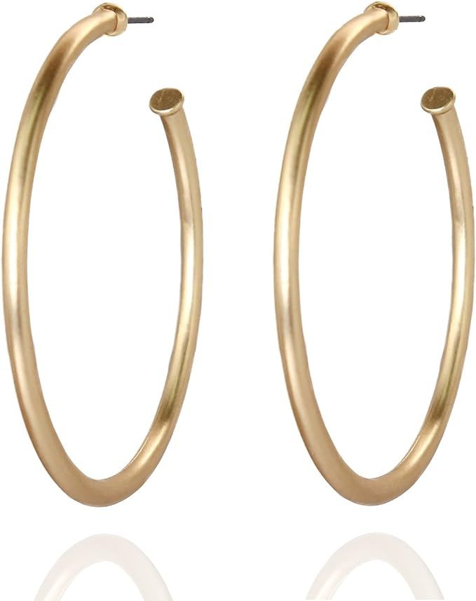 POMINA Classic Gold Hoop Earrings for Women Basic Trendy Tubular Open Round Matte Gold Silver Hoo... | Amazon (US)