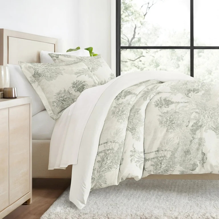 Duvet Cover Set - Ultra Soft & Breathable - Reversible Eucalyptus Paradise Toile for Full/Queen B... | Walmart (US)
