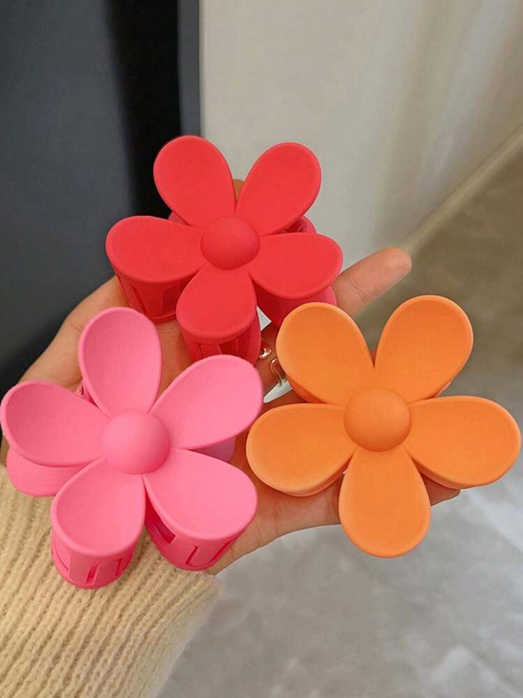 3pcs Women's Orange/Pink/Yellow Flower Shaped Fairy Stylish Lightweight Plastic Hair Clips, Elega... | SHEIN