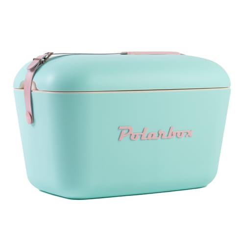Polarbox Retro Beach Cooler Vintage Picnic Lunch Box Bag - Portable Travel Camping Hiking 90s Style Ice Chest - Extra Large Lightweight for Cans, Beers & Seltzer Drinks 20L (Cyan Baby Rose) | Amazon (US)
