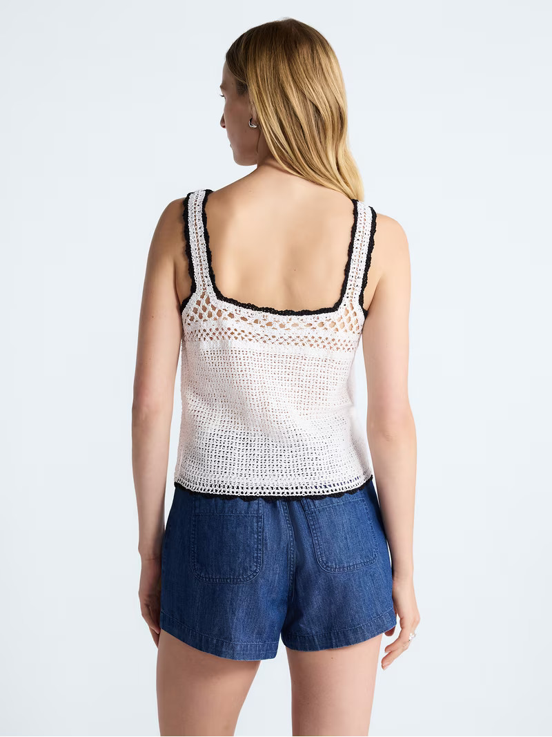 Free Assembly Women's Embroidered Square Neck Cotton Tank Top, Sizes XS-XXL | Walmart (US)