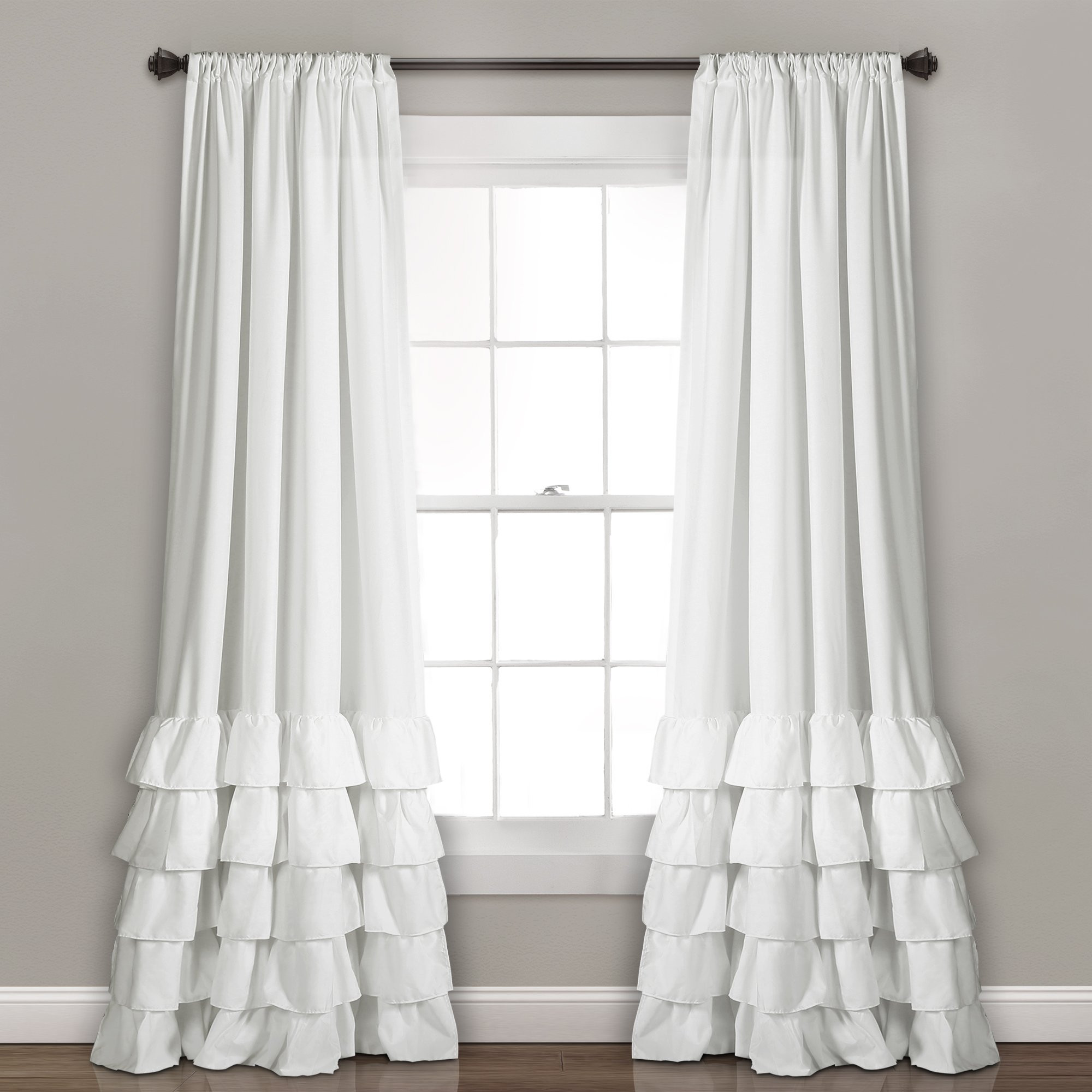Lush Decor Allison Ruffle Light Filtering Window Curtain Panels Pair 40" W x 95" White - Coquette... | Amazon (US)