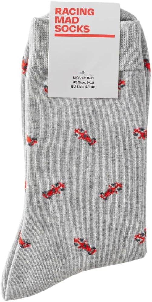 Racing Car Socks - Funny F1 Socks - F1 Gift for Men - 1 Pair, Size 9-12, Grey | Amazon (US)