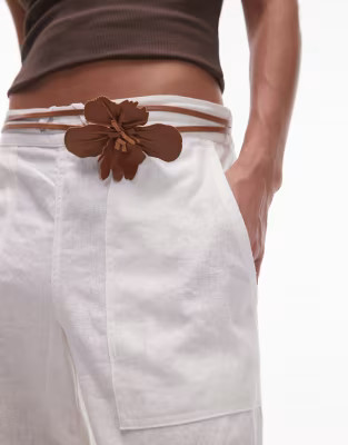 Mango flower leather strappy belt in brown | ASOS (Global)