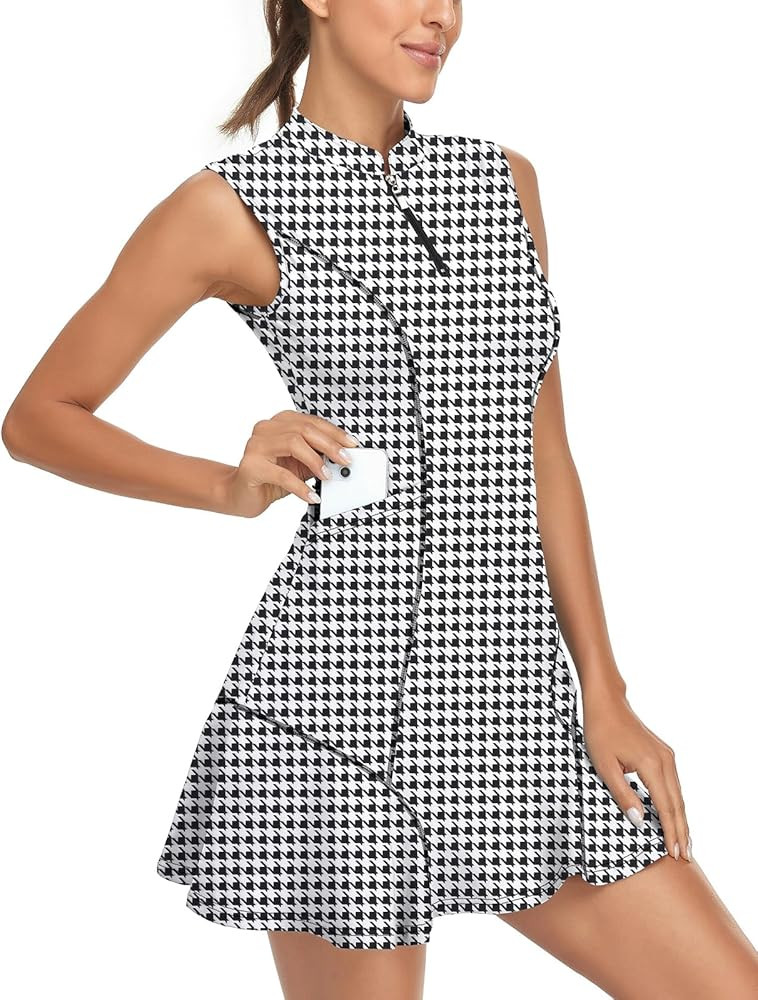 Tanst Sky Women's Golf Dress with Shorts Zip Up Quick Dry Sleeveless Pockets Tennis Workout Dress... | Amazon (US)
