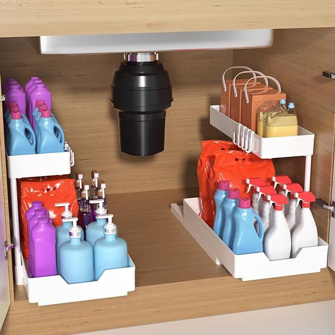 Minimalist Studio Under Sink Organizers and Storage, L-Shape Kitchen Bathroom Organization, 2-Tie... | Amazon (US)