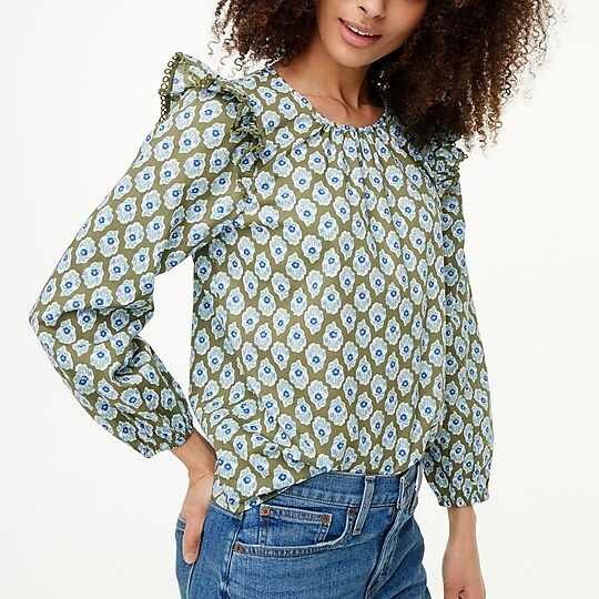 Printed ruffle-shoulder top | J.Crew Factory