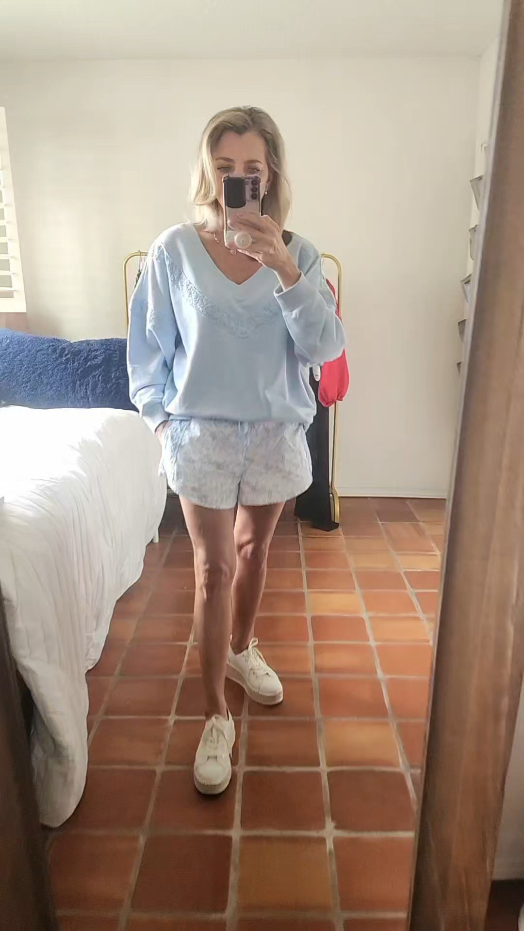 Cute spring looks. I love the lace detail on the shorts and pullover. Bith are tts. You can wear the pullover off one shoulder without exposing anything. Spring looks, summer looks, spring 2026, summer, shorts, flowers, lace, pullovers, comfy, casual, affordable fashion, target finds, casual style, active lifestyle,  baby blue, womens fashion, weekend looks, work from home,

#LTKootd #LTKgrwm #LTKActive