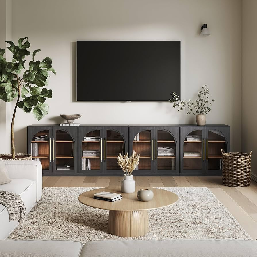 BELLEZE Set of 2 65" Arched Sideboard with Glass Door, Accent Buffet Cabinet with Storage and Adj... | Amazon (US)