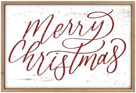 Merry Christmas Wall Decor Art Framed, 23.6×15.7 Inch Large Wooden Merry Christmas Sign, Xmas Ho... | Amazon (US)
