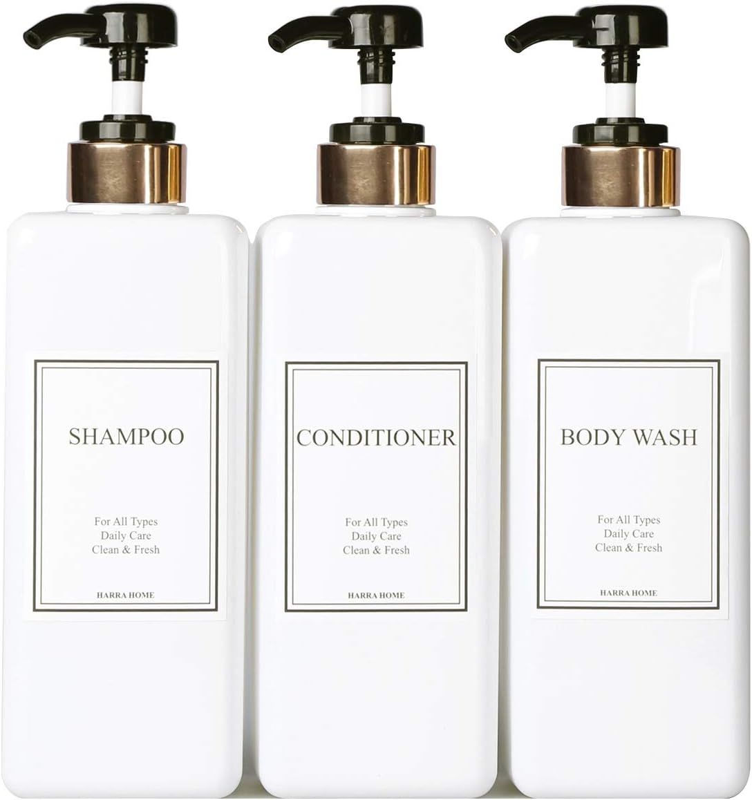 HARRA HOME Modern Gold Design Pump Bottle Set 27 oz Refillable Shampoo and Conditioner Dispenser Emp | Amazon (US)