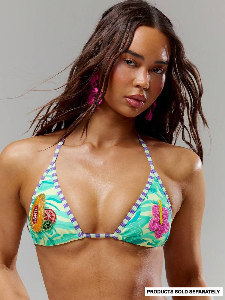 Musera Resort Stripe Contrast Edge Applique Detail Cup Bikini Top Only Swim Vacation Holiday Summer Travel Beachwear Casa Calypso | SHEIN