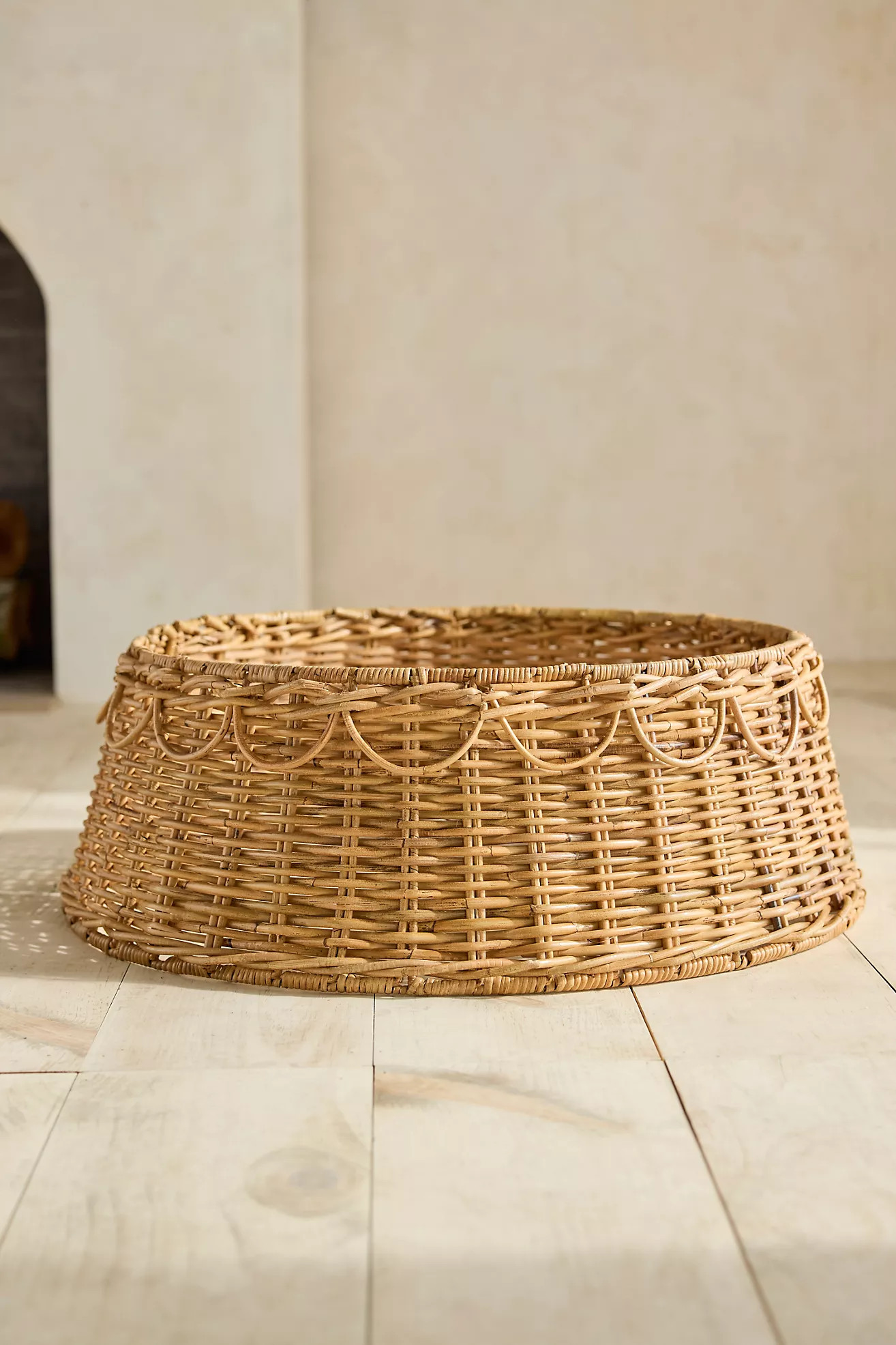 Scalloped Rattan Basket Tree Skirt | Anthropologie (US)
