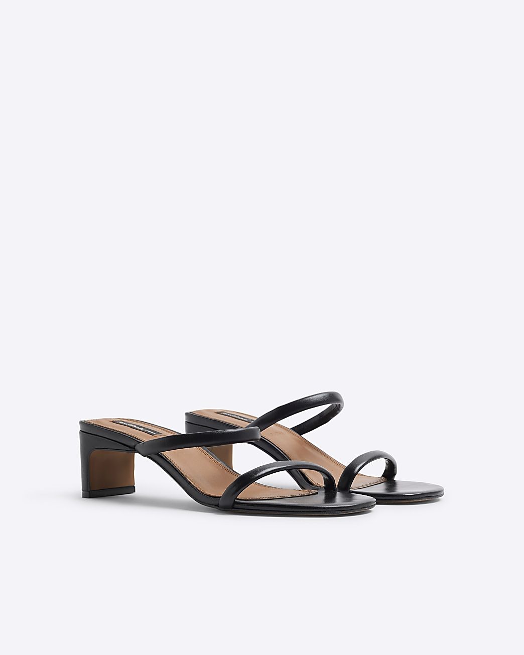 Black leather mule heeled sandals | River Island (UK & IE)