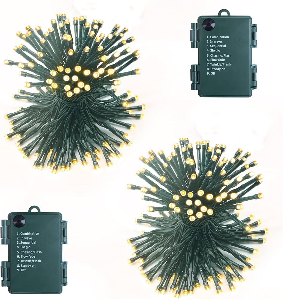 2 Pack Each 16.4ft 60 LED Battery Operated Christmas Tree Lights Indoor Outdoor Cluster String Li... | Amazon (US)