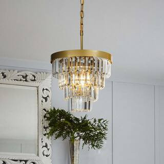 ALOA DECOR 3-Light Tiered Gold Mini Chandelier With Clear Crystals 7002D30BR - The Home Depot | The Home Depot