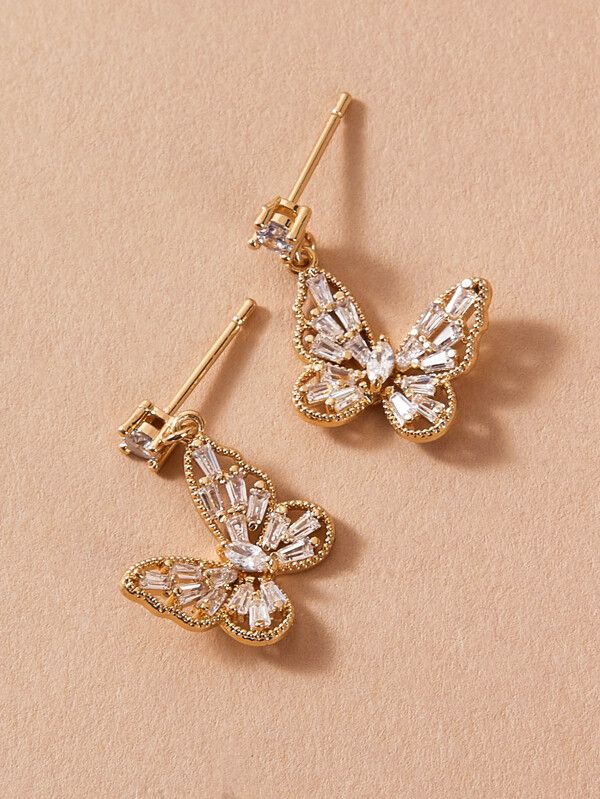 1pair Stone Decor Butterfly Drop Earrings | SHEIN