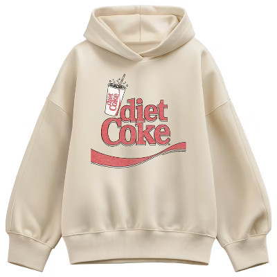 Women's Coca-Cola Drink Diet Coke Oversized Fleece Hoodie Sweatshirt - Cream - Medium | Target