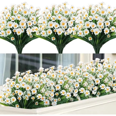 8 Bundles Artificial Daisy Flowers Fake White Daisies Plants Greenery Stems UV Resistant Cemetery Fl | Walmart (US)