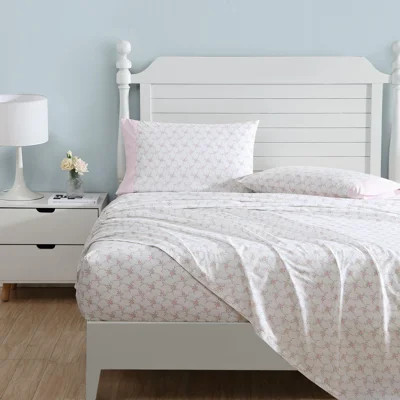Laura Ashley Lynda Cotton Printed Hem Pink Full Sheet Set | Wayfair North America