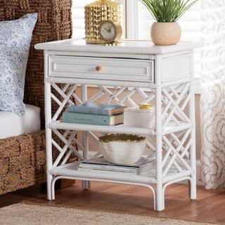 Tiaret White Rattan 1-Drawer Nightstand | The Home Depot