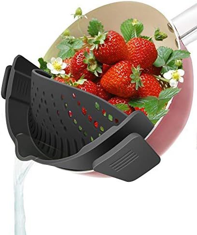 YEVIOR Clip on Strainer for Pots Pan Pasta Strainer, Silicone Food Strainer Hands-Free Pan Strainer, | Amazon (US)