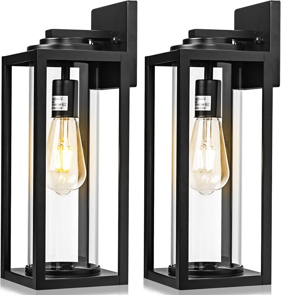 FILIYANO 16inch Large Outdoor Wall Lights - 2 Packs Modern Black Exterior Light Fixture with Clea... | Amazon (US)