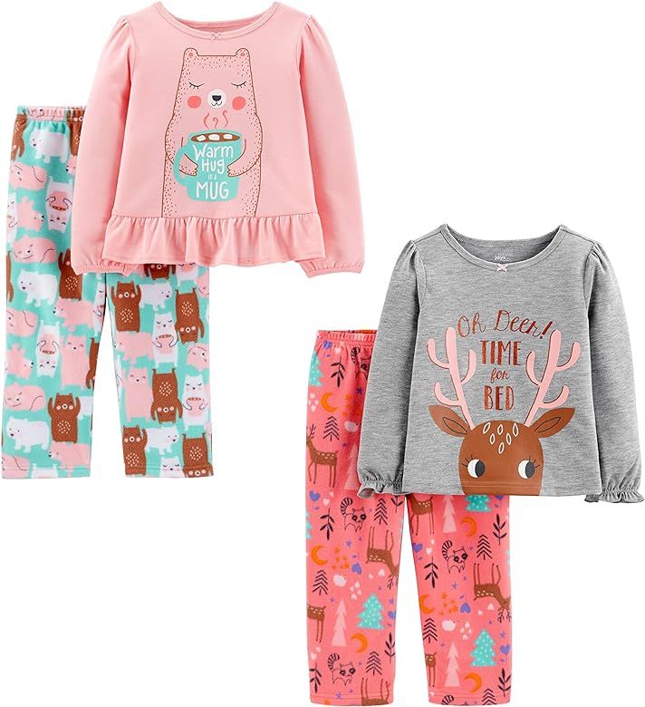 Simple Joys by Carter's Girls and Toddlers' 4-Piece Pajama Set (Cotton Top & Fleece Bottom) | Amazon (US)