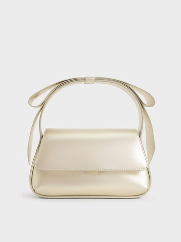 Champagne Leather Metallic Bow Top-Handle Bag | CHARLES & KEITH | Charles & Keith US