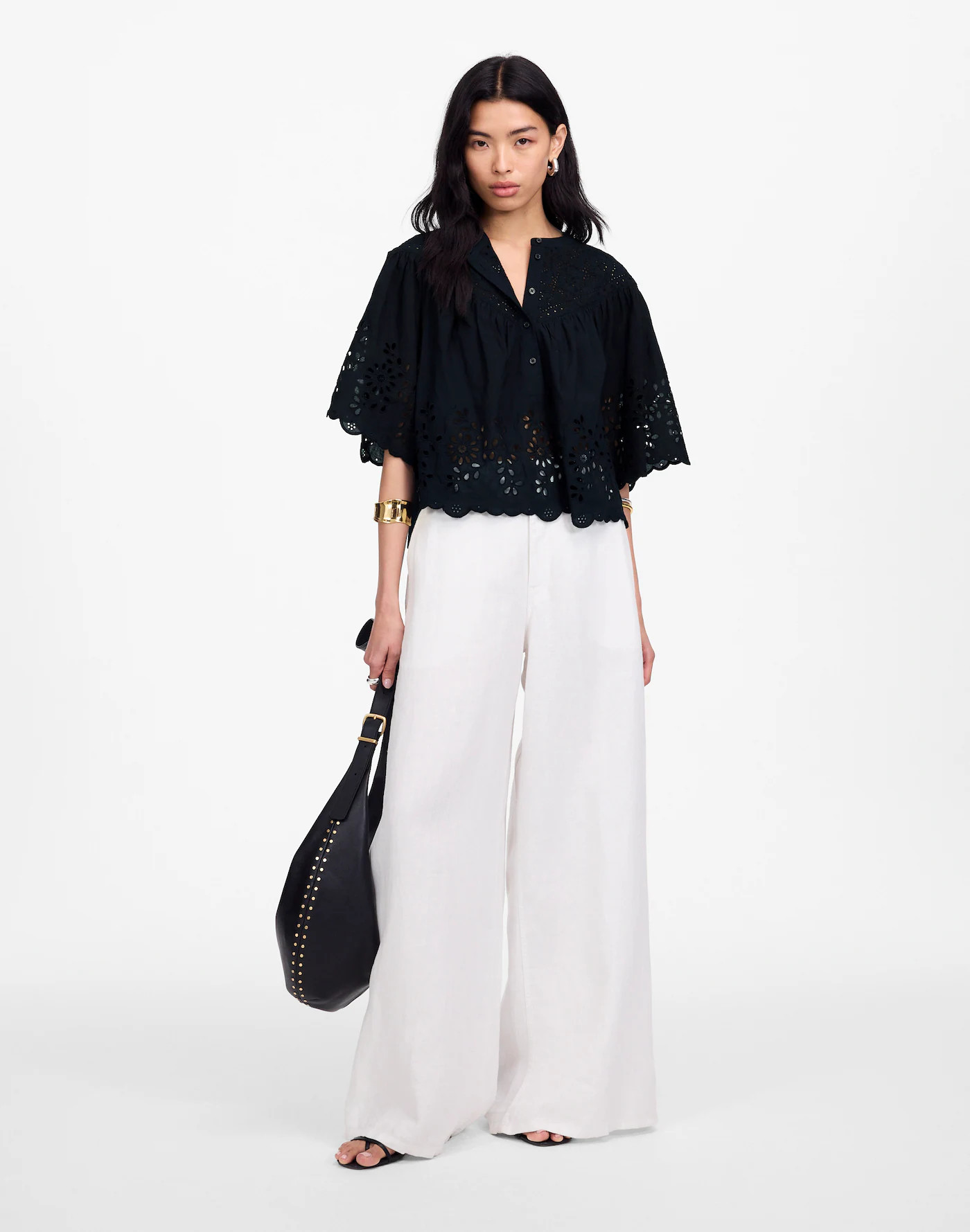 Embroidered Shirred Henley Top | Madewell