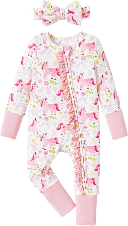 PATPAT Baby Girl Boy Footie Clothes, Bamboo Viscose, 2-Way Zipper, Fold-Over Mittens & Cuffs with... | Amazon (US)
