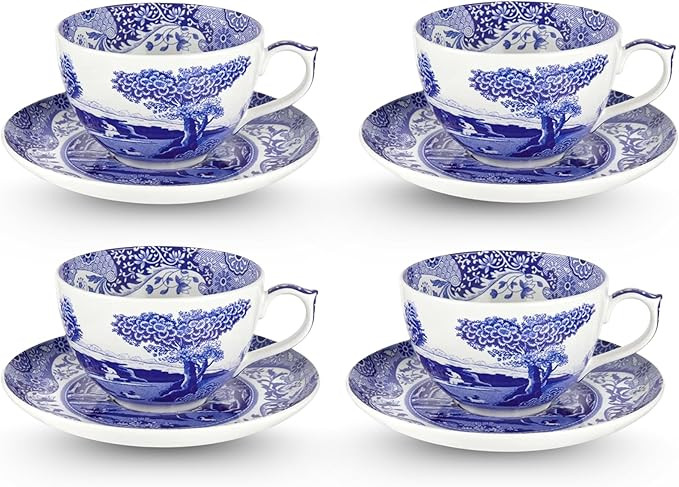 Spode Blue Italian Teacup and Saucer | Set of 4 Jumbo Mugs | Coffee Mug | 20 Ounce Cup for Tea, L... | Amazon (US)