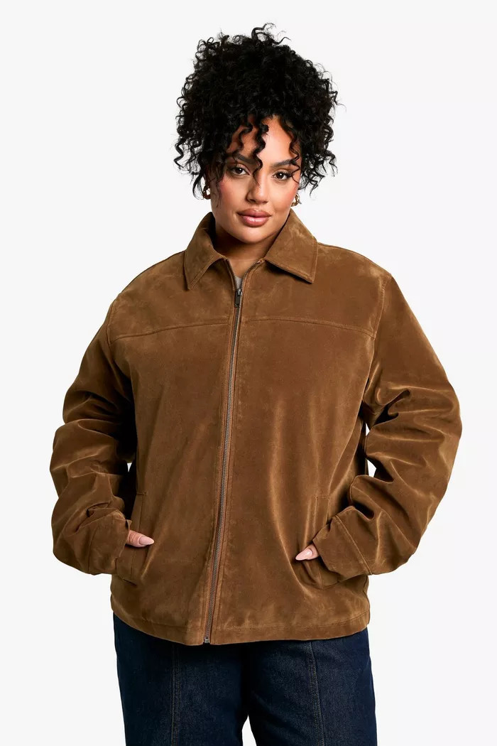 Plus Suede Collared Relaxed Jacket | Boohoo.com (UK & IE)