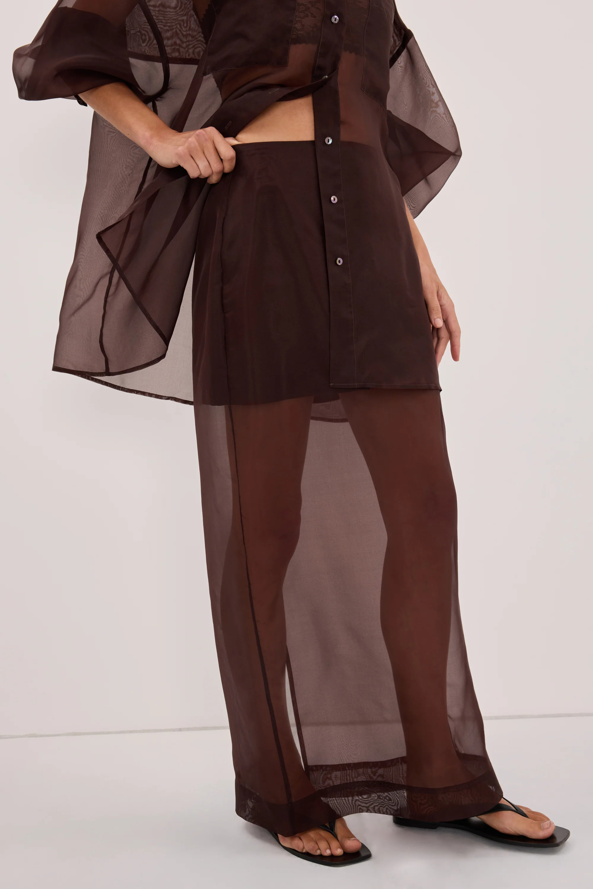 SIAN DARK CHOC ORGANZA MIDI SKIRT | DISSH