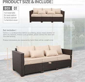 Rattan Star Outdoor Furniture Couch 3 Seater Sofa Outdoor Brown Wicker Sofa Deep Seat High Backre... | Amazon (US)