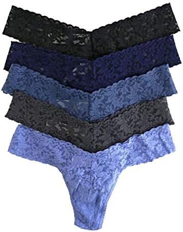 Hanky Panky Signature Lace Low Rise Thong 5-Pack, One Size, Black/Navy/Nightshadow Blue/Granite/C... | Amazon (US)