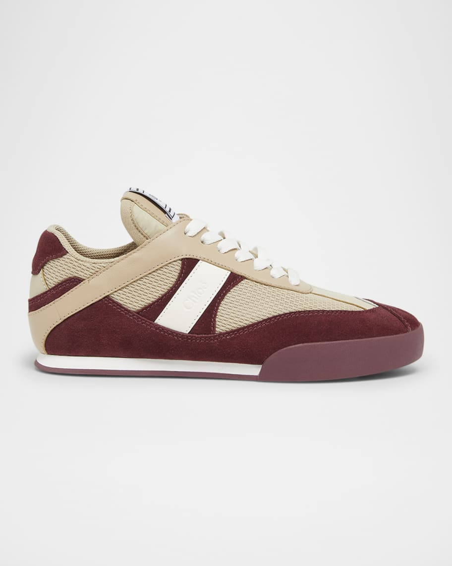 Chloe Kick Mixed Leather Retro Low-Top Sneakers | Neiman Marcus