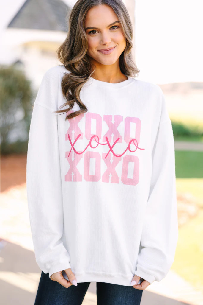 XOXO White Corded Graphic Sweatshirt | The Mint Julep Boutique