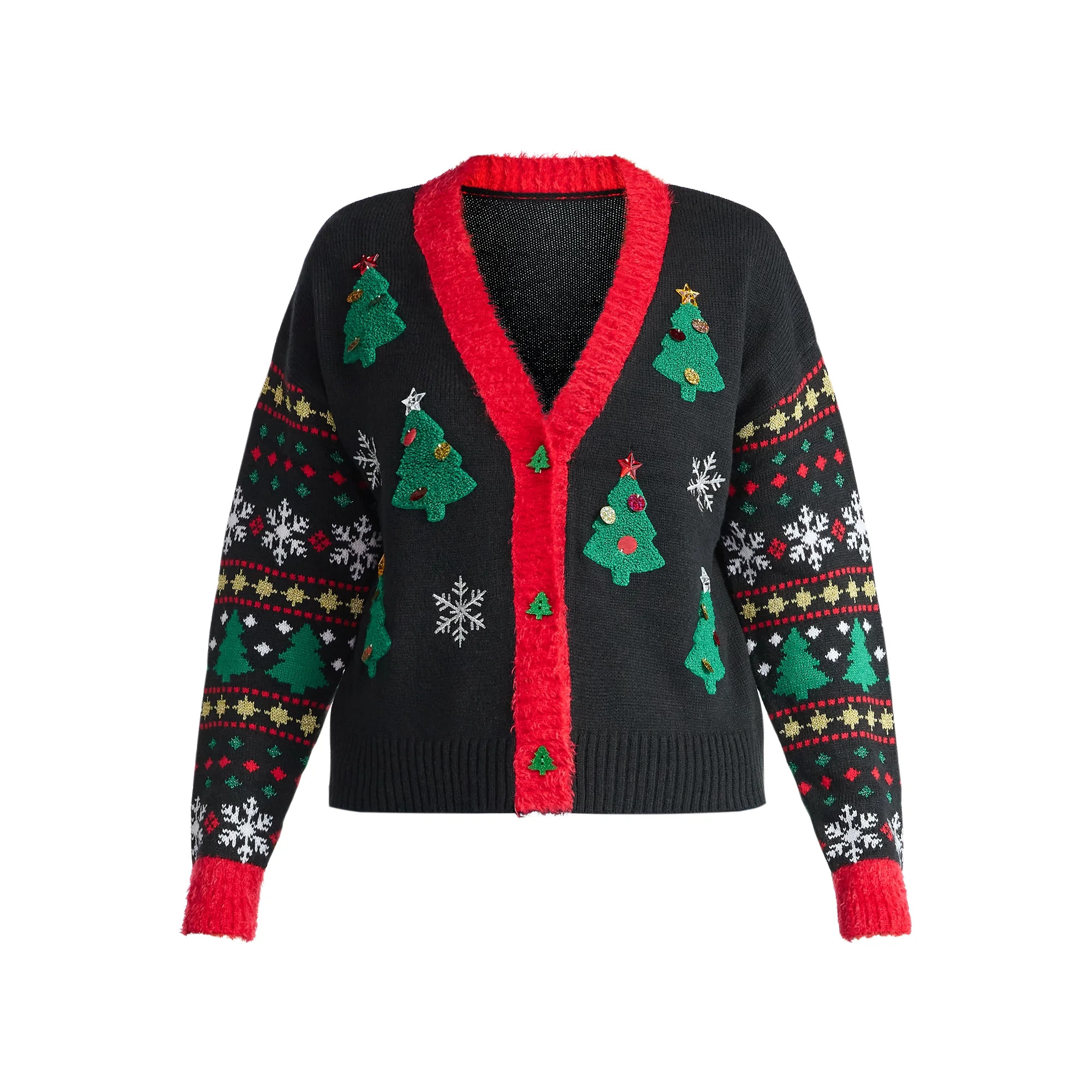 Women's Embellished Button Front Christmas Cardigan from Holiday Time, Sizes XS-XXXL | Walmart (US)